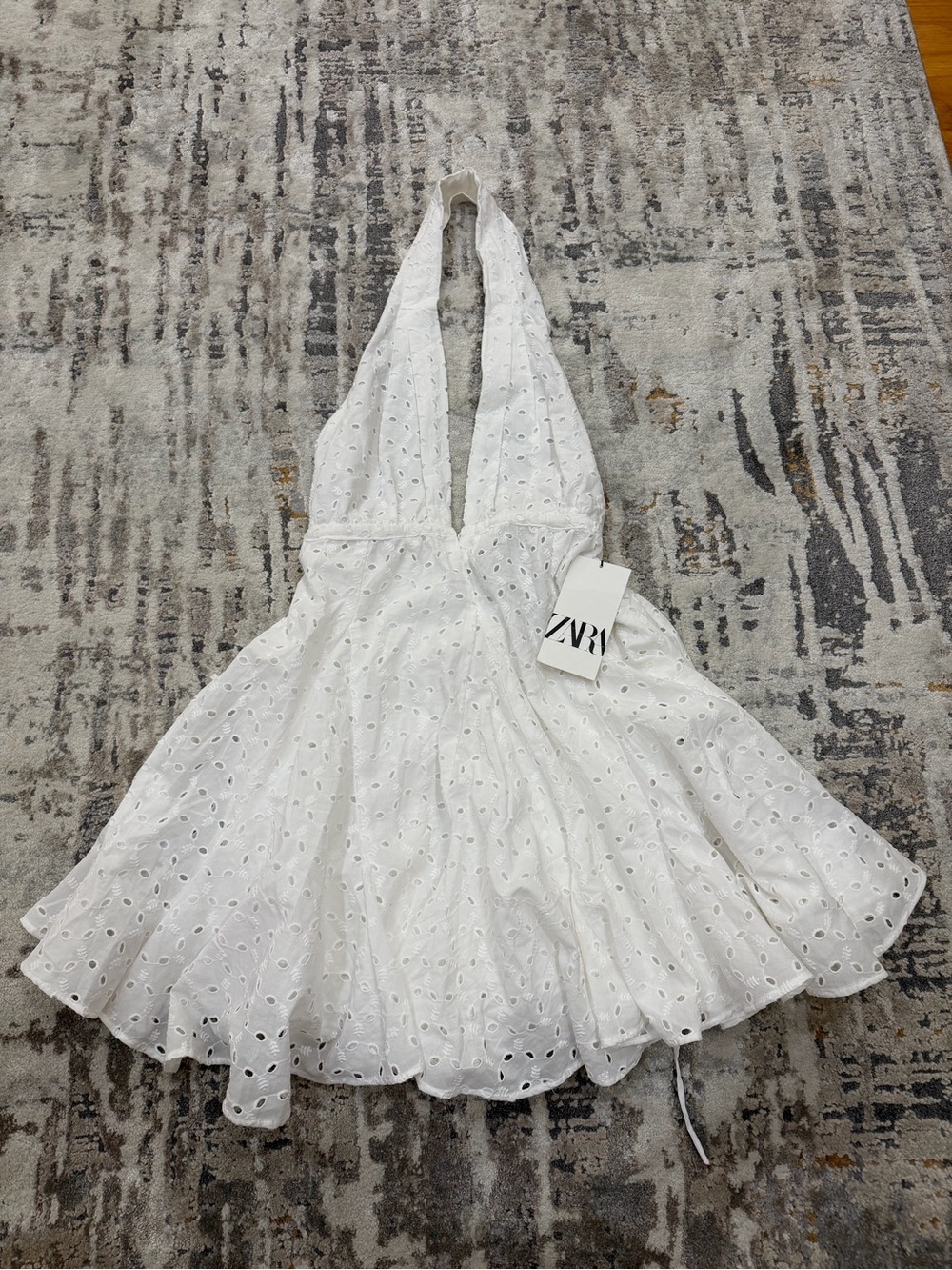 Zara White Eyelet Halter Dress